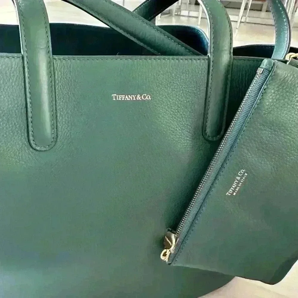 Gorgeous emerald green leather + suede authentic Tiffany & Co tote bag - Picture 4 of 4